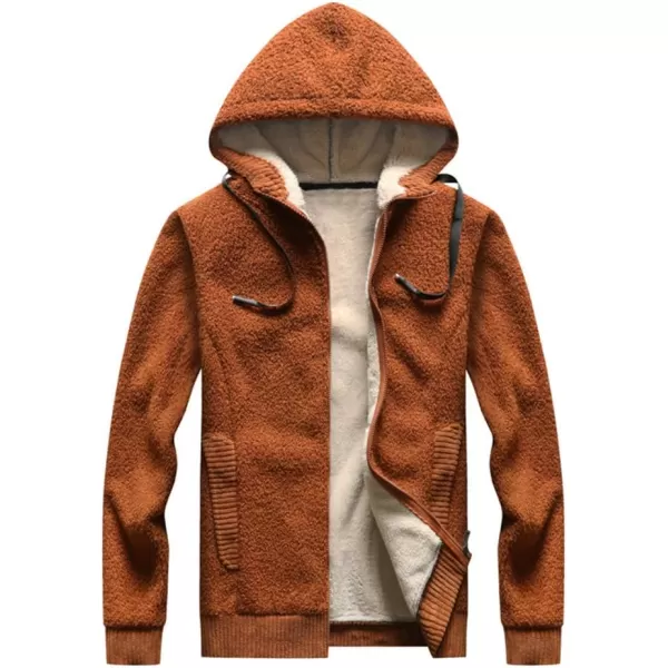 chouyatou Mens Thicken Sherpa Lined Zip Hooded Fuzzy Sweatshirt Jacket HoodieDark Orange