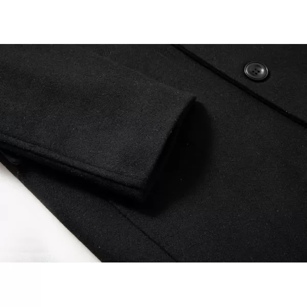 chouyatou Mens Winter Notched Collar 3 Button Heavyweight Thick Quilted Lined Woolen Long Trench Coat with SplitBlack