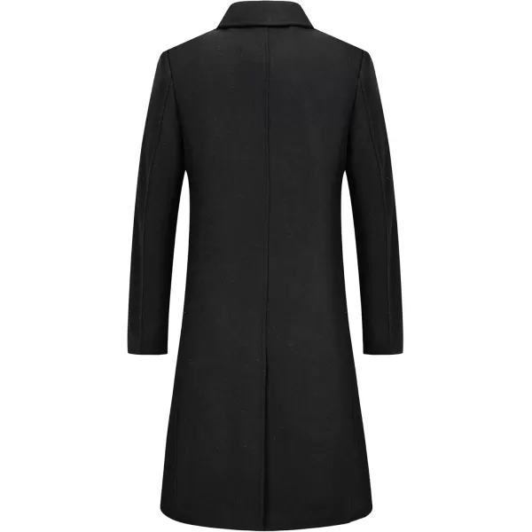 chouyatou Mens Winter Notched Collar 3 Button Heavyweight Thick Quilted Lined Woolen Long Trench Coat with SplitBlack