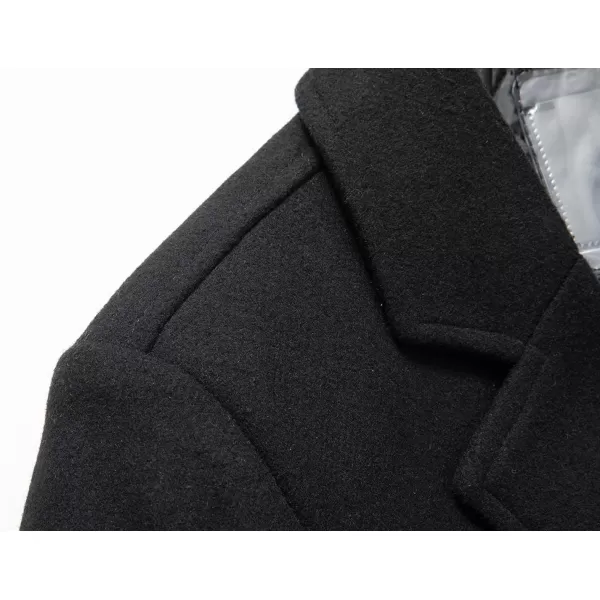 chouyatou Mens Winter Notched Collar 3 Button Heavyweight Thick Quilted Lined Woolen Long Trench Coat with SplitBlack