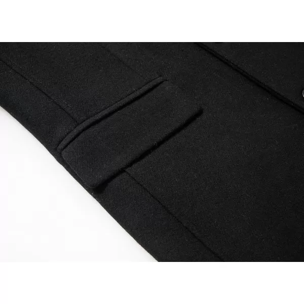 chouyatou Mens Winter Notched Collar 3 Button Heavyweight Thick Quilted Lined Woolen Long Trench Coat with SplitBlack