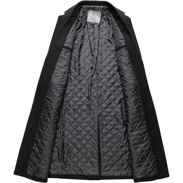 chouyatou Mens Winter Notched Collar 3 Button Heavyweight Thick Quilted Lined Woolen Long Trench Coat with SplitBlack