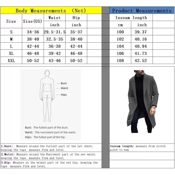 chouyatou Mens Winter Notched Lapel Double Breasted Business Casual Midi Long Wool Blend Trench Pea CoatWhite
