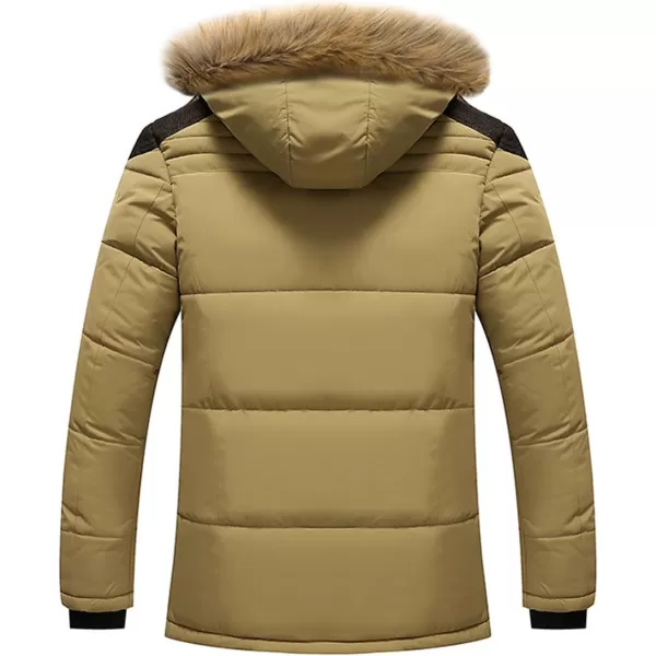 chouyatou Mens Winter Removable Hooded FrostFighter Sherpa Lined Midi Packable Parka JacketsKhaki