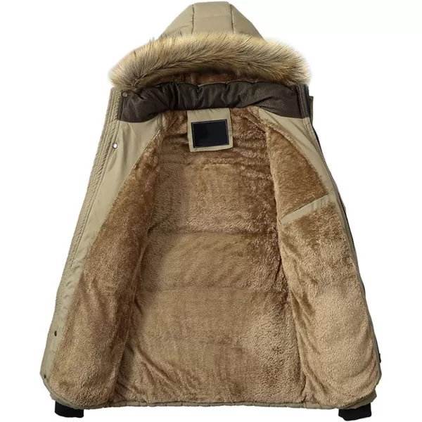chouyatou Mens Winter Removable Hooded FrostFighter Sherpa Lined Midi Packable Parka JacketsKhaki