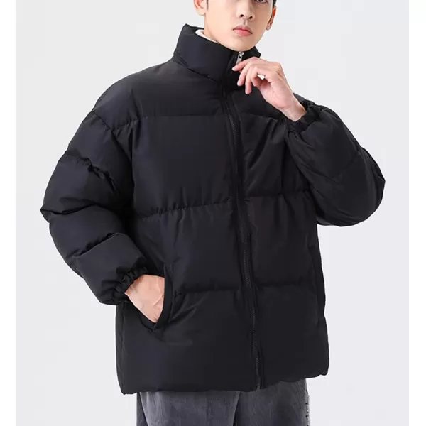 chouyatou Mens Winter Stand Collar Zip Up Baggy Puffer Jacket Windproof Short Down CoatBlack