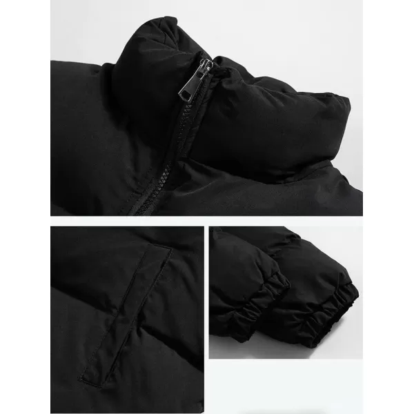 chouyatou Mens Winter Stand Collar Zip Up Baggy Puffer Jacket Windproof Short Down CoatBlack