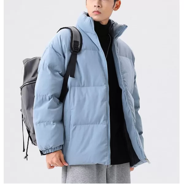 chouyatou Mens Winter Stand Collar Zip Up Baggy Puffer Jacket Windproof Short Down CoatBlue