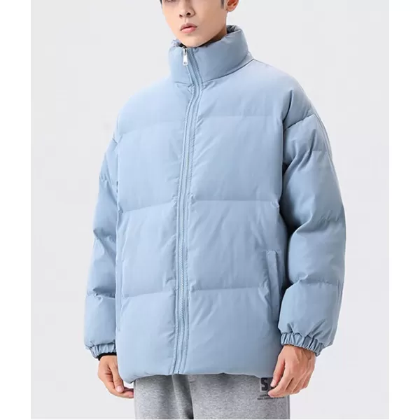 chouyatou Mens Winter Stand Collar Zip Up Baggy Puffer Jacket Windproof Short Down CoatBlue