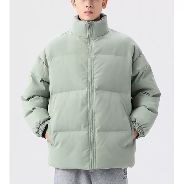 chouyatou Mens Winter Stand Collar Zip Up Baggy Puffer Jacket Windproof Short Down CoatGreen