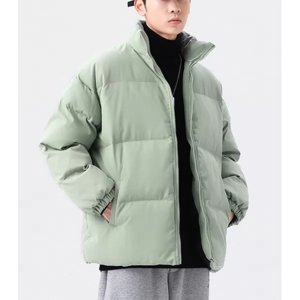 chouyatou Mens Winter Stand Collar Zip Up Baggy Puffer Jacket Windproof Short Down CoatGreen