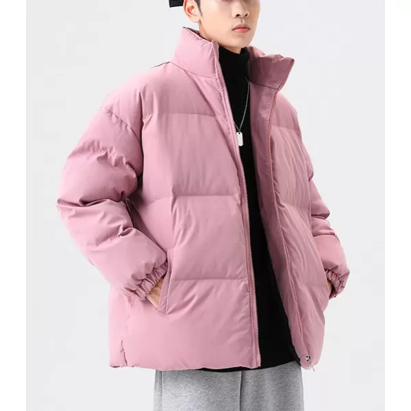 chouyatou Mens Winter Stand Collar Zip Up Baggy Puffer Jacket Windproof Short Down CoatPink