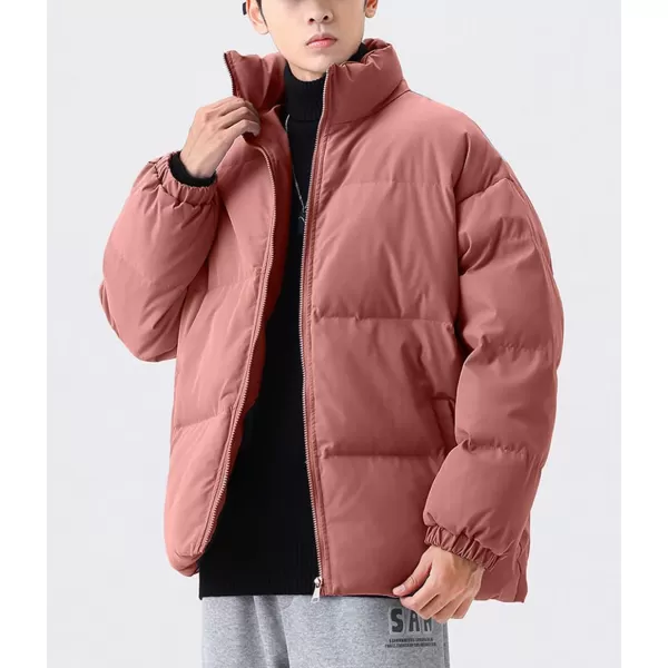 chouyatou Mens Winter Stand Collar Zip Up Baggy Puffer Jacket Windproof Short Down CoatRed