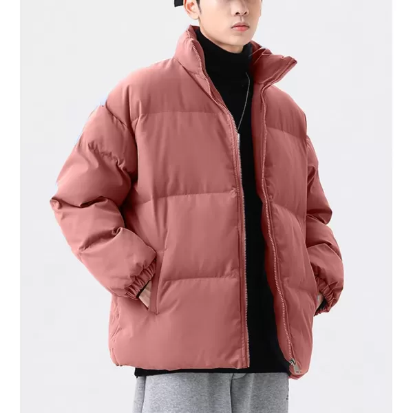chouyatou Mens Winter Stand Collar Zip Up Baggy Puffer Jacket Windproof Short Down CoatRed