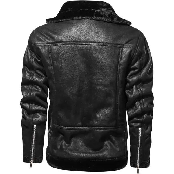 chouyatou Mens Winter Thicked Sherpa Lined Warm Slim Oblique Zip Distressed Faux Suede Leather Biker JacketBlack