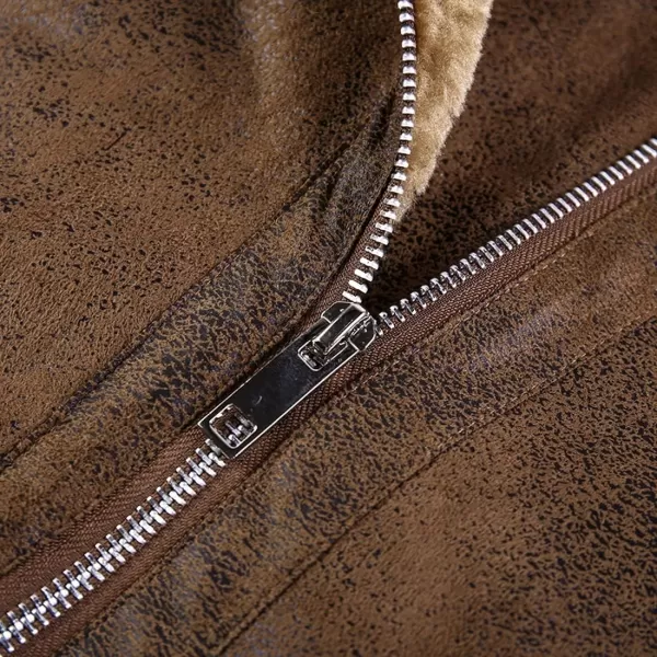 chouyatou Mens Winter Thicked Sherpa Lined Warm Slim Oblique Zip Distressed Faux Suede Leather Biker JacketBrown