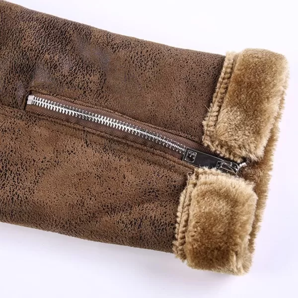 chouyatou Mens Winter Thicked Sherpa Lined Warm Slim Oblique Zip Distressed Faux Suede Leather Biker JacketBrown