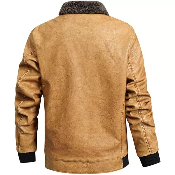 chouyatou Mens Winter Vintage Faux Leather Sherpa Lined Aviator Bomber JacketYellow