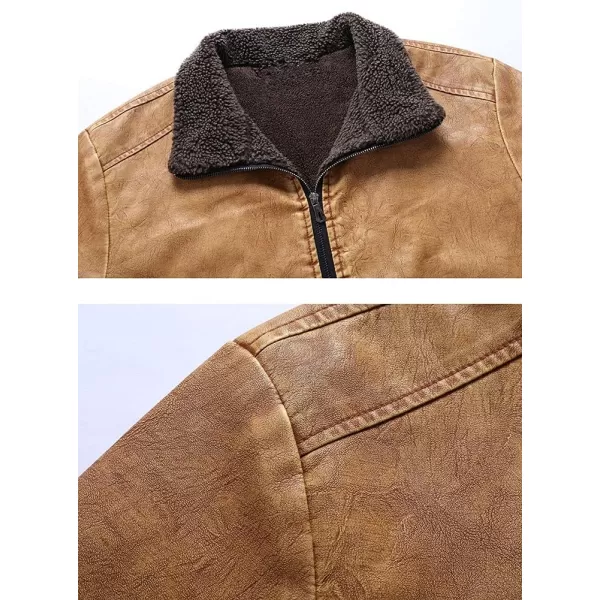 chouyatou Mens Winter Vintage Faux Leather Sherpa Lined Aviator Bomber JacketYellow