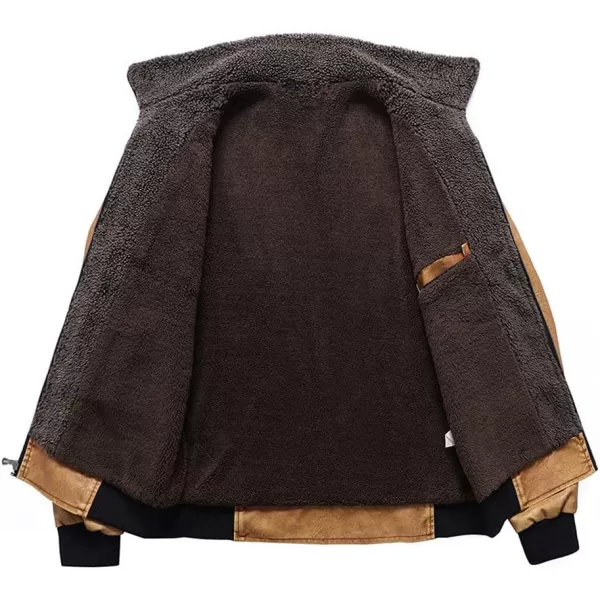 chouyatou Mens Winter Vintage Faux Leather Sherpa Lined Aviator Bomber JacketYellow
