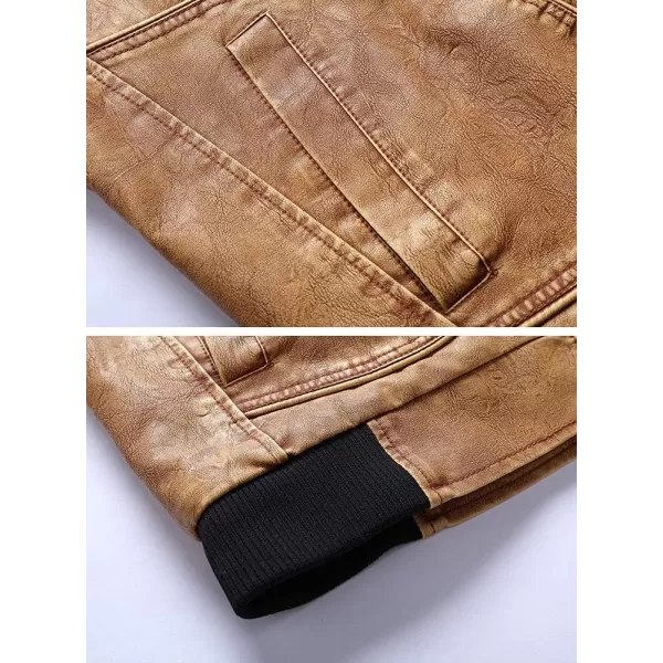 chouyatou Mens Winter Vintage Faux Leather Sherpa Lined Aviator Bomber JacketYellow