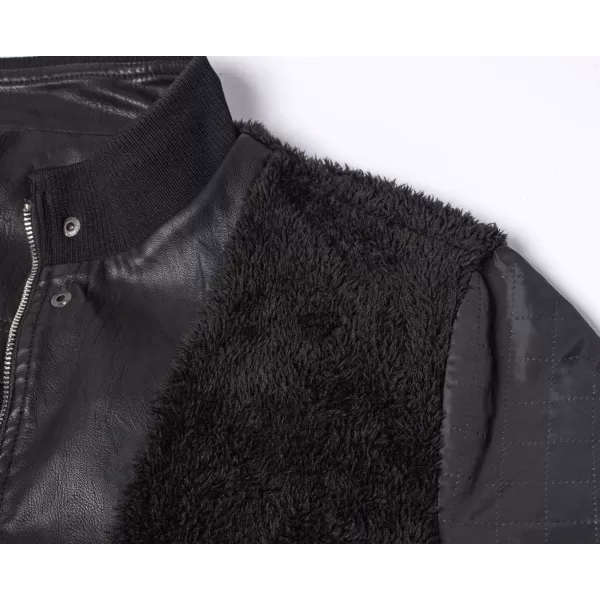 chouyatou Mens Winter Warm Sherpa Lined Zipper Quilted Moto Pu Leather Biker Bomber JacketBlack