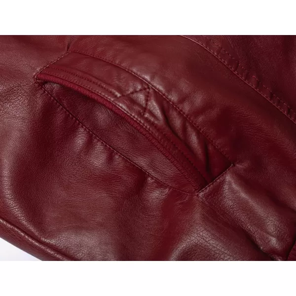 chouyatou Mens Winter Warm Sherpa Lined Zipper Quilted Moto Pu Leather Biker Bomber JacketWine Red