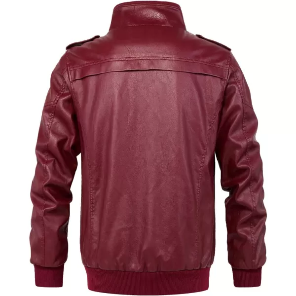 chouyatou Mens Winter Warm Sherpa Lined Zipper Quilted Moto Pu Leather Biker Bomber JacketWine Red