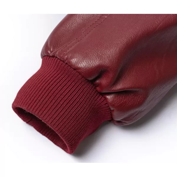 chouyatou Mens Winter Warm Sherpa Lined Zipper Quilted Moto Pu Leather Biker Bomber JacketWine Red