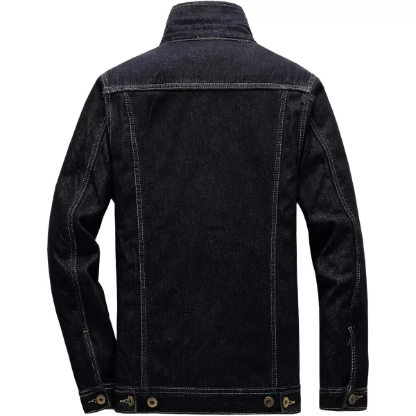 chouyatou Mens Winter Warm Thicked Sherpa Lined Single Breasted Basic Collar Trucker JacketBlack