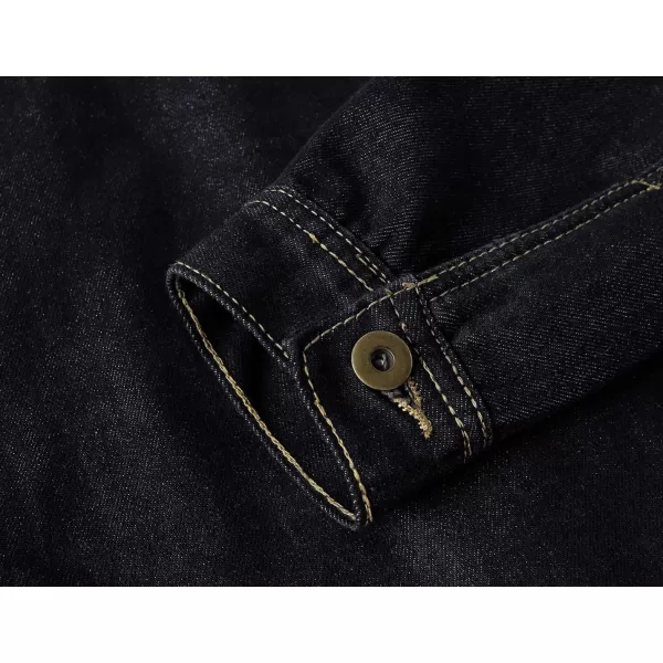 chouyatou Mens Winter Warm Thicked Sherpa Lined Single Breasted Basic Collar Trucker JacketBlack
