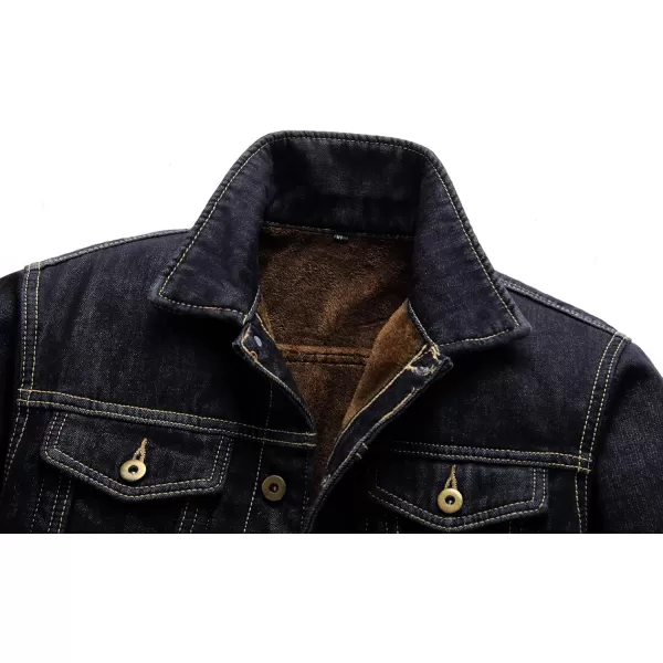 chouyatou Mens Winter Warm Thicked Sherpa Lined Single Breasted Basic Collar Trucker JacketBlack