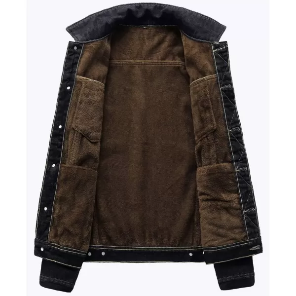 chouyatou Mens Winter Warm Thicked Sherpa Lined Single Breasted Basic Collar Trucker JacketBlack