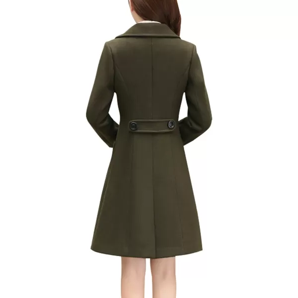 chouyatou Women Elegant Notched Collar Double Breasted Wool Blend Over CoatArmy Green