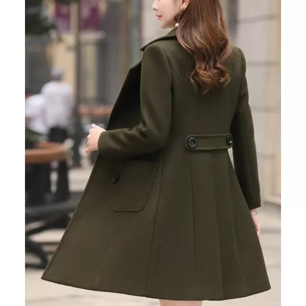 chouyatou Women Elegant Notched Collar Double Breasted Wool Blend Over CoatArmy Green