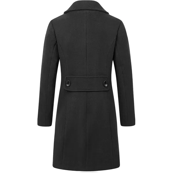 chouyatou Women Elegant Notched Collar Double Breasted Wool Blend Over CoatBlack