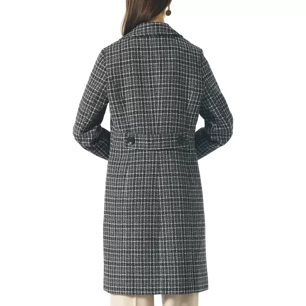 chouyatou Women Elegant Notched Collar Double Breasted Wool Blend Over CoatBlackplaid
