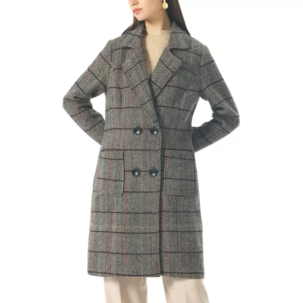 chouyatou Women Elegant Notched Collar Double Breasted Wool Blend Over CoatBrownherringbone