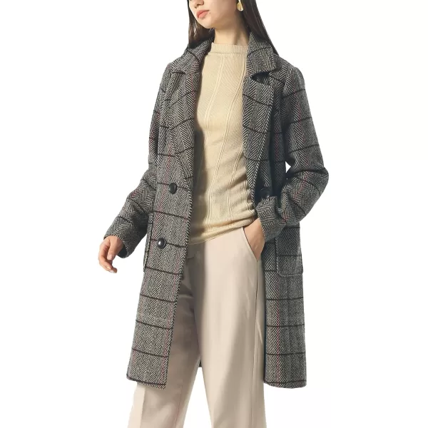 chouyatou Women Elegant Notched Collar Double Breasted Wool Blend Over CoatBrownherringbone
