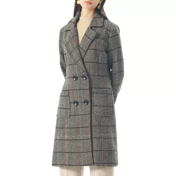 chouyatou Women Elegant Notched Collar Double Breasted Wool Blend Over CoatBrownherringbone