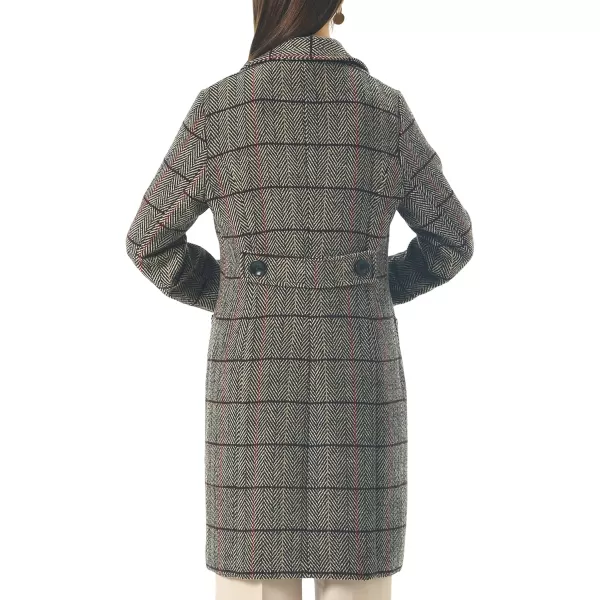 chouyatou Women Elegant Notched Collar Double Breasted Wool Blend Over CoatBrownherringbone