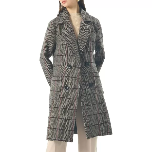 chouyatou Women Elegant Notched Collar Double Breasted Wool Blend Over CoatBrownherringbone