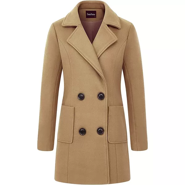 chouyatou Women Elegant Notched Collar Double Breasted Wool Blend Over CoatCamel