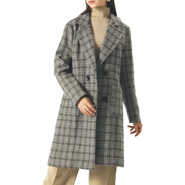 chouyatou Women Elegant Notched Collar Double Breasted Wool Blend Over CoatCoffeeplaid