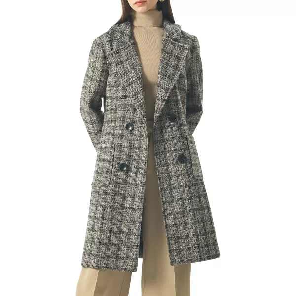 chouyatou Women Elegant Notched Collar Double Breasted Wool Blend Over CoatCoffeeplaid