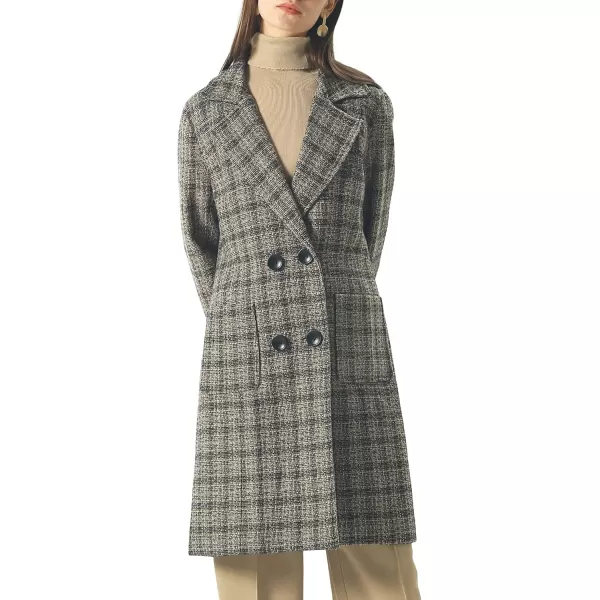 chouyatou Women Elegant Notched Collar Double Breasted Wool Blend Over CoatCoffeeplaid