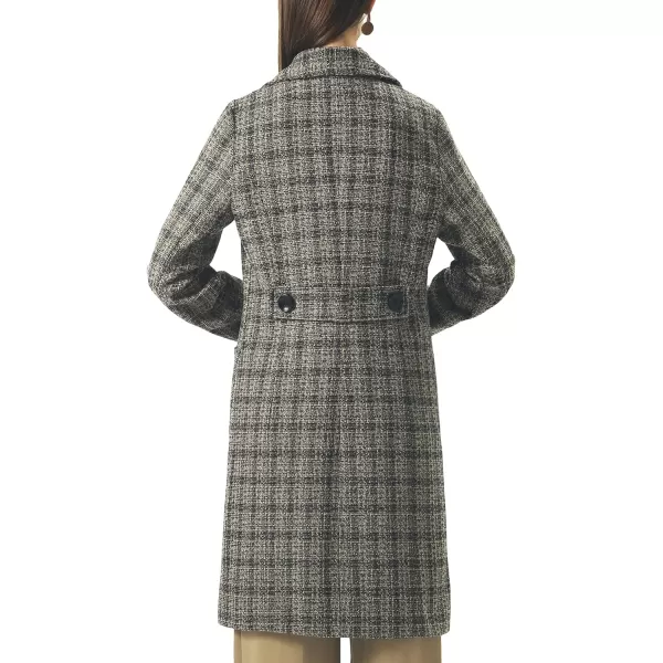 chouyatou Women Elegant Notched Collar Double Breasted Wool Blend Over CoatCoffeeplaid