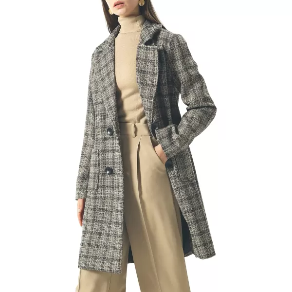 chouyatou Women Elegant Notched Collar Double Breasted Wool Blend Over CoatCoffeeplaid
