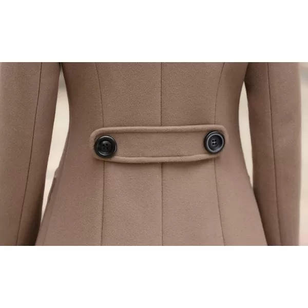 chouyatou Women Elegant Notched Collar Double Breasted Wool Blend Over CoatKhaki