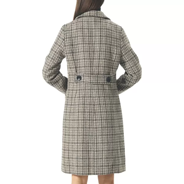 chouyatou Women Elegant Notched Collar Double Breasted Wool Blend Over CoatKhakiplaid